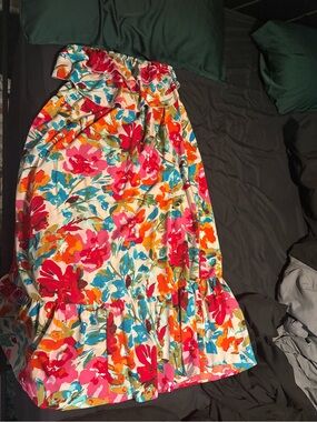 Floral Tiered Midi Skirt - Multicolor